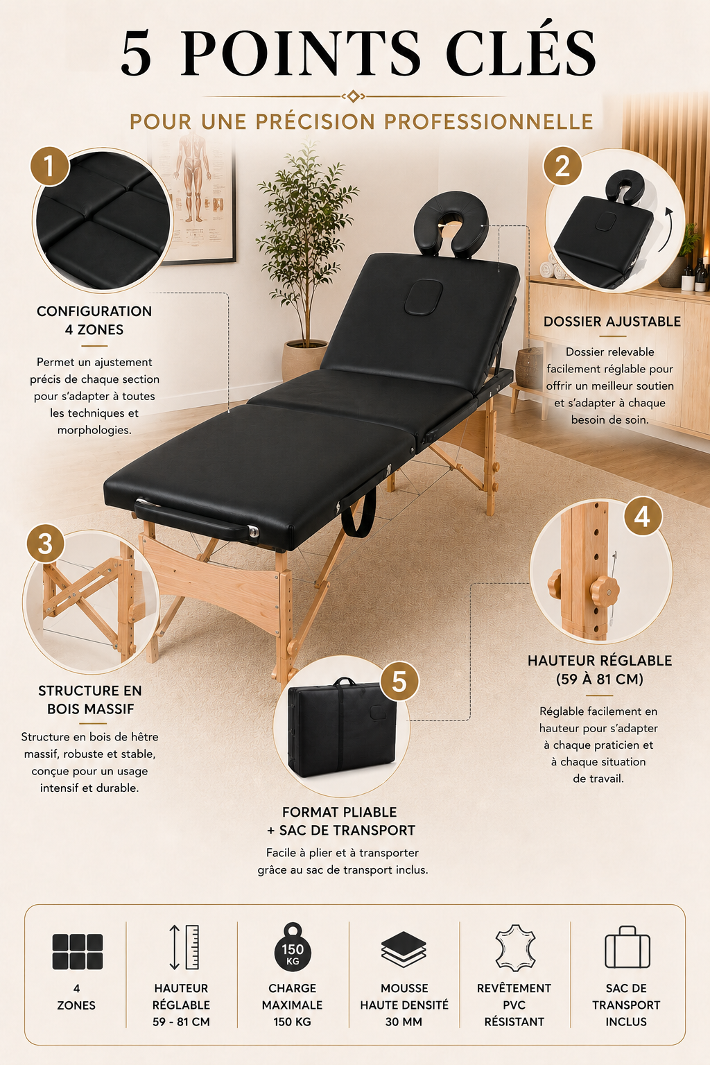 Table de massage 4 zones – Signature Elite