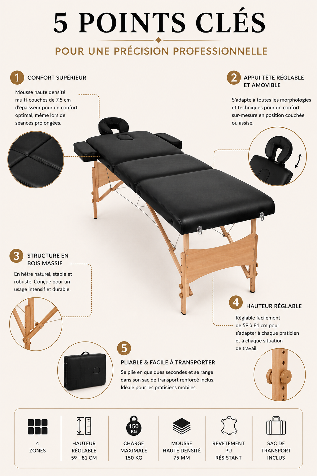 Table de massage 2 zones avec accessoires – Signature Prestige+